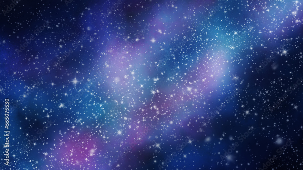 Fototapeta premium 手描きの水彩の星空、キラキラ背景