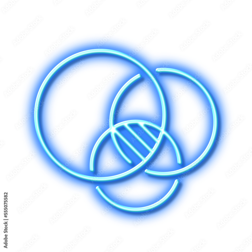Euler diagram line icon. Eulerian circles sign. Neon light effect outline icon. Euler diagram line icon. Eulerian circles sign. Neon light effect outline icon.
