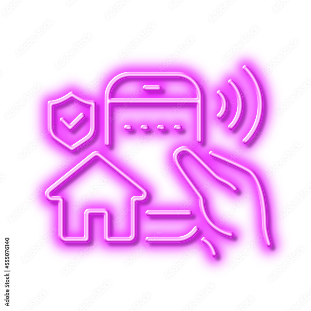 House security line icon. Smart home sign. Neon light effect outline icon. House security line icon. Smart home sign. Neon light effect outline icon.
