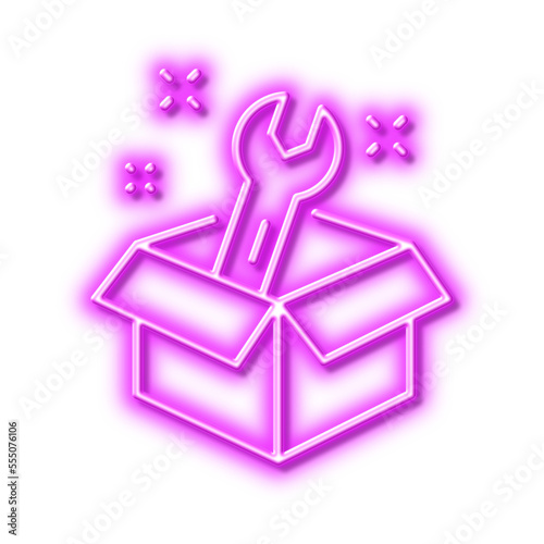 Spanner tool line icon. Repair service box sign. Neon light effect outline icon.