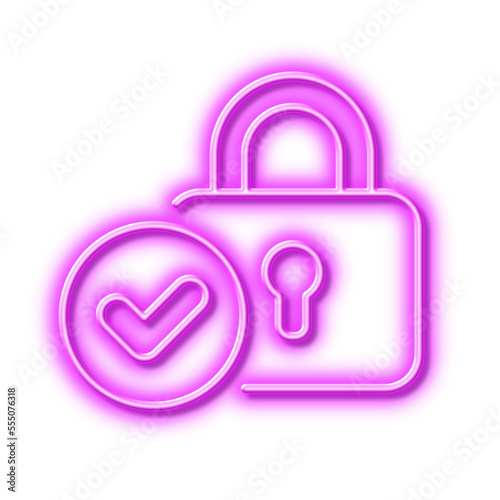 Verified locker line icon. Approved protection lock sign. Neon light effect outline icon.