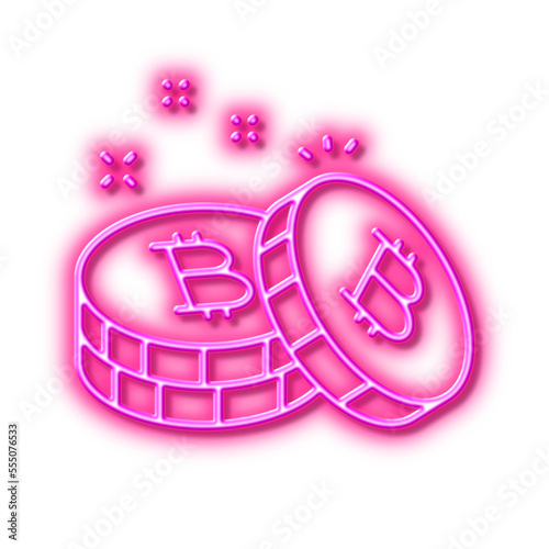 Bitcoin line icon. Cryptocurrency coin sign. Neon light effect outline icon.