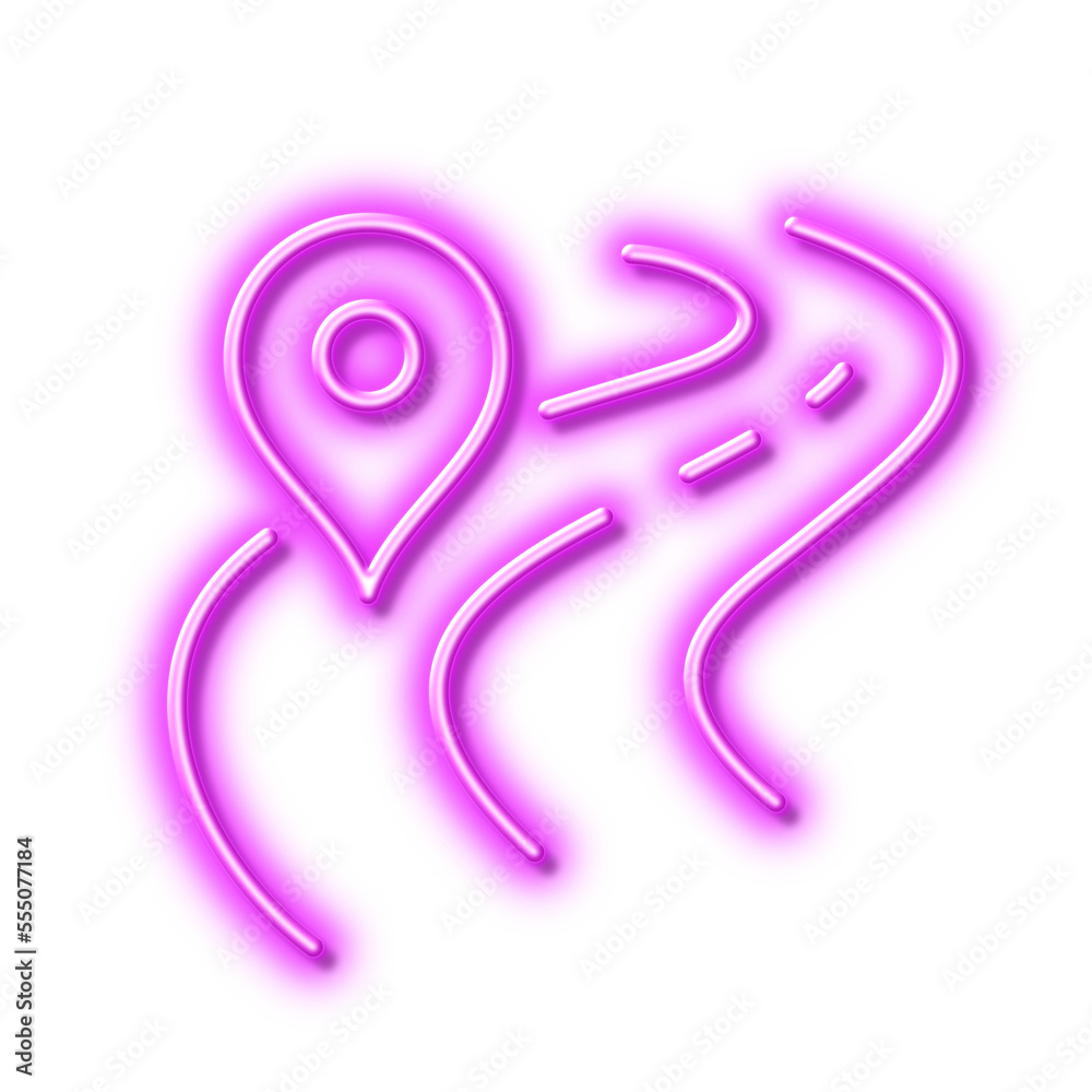 Road line icon. Journey path sign. Neon light effect outline icon. Road line icon. Journey path sign. Neon light effect outline icon.