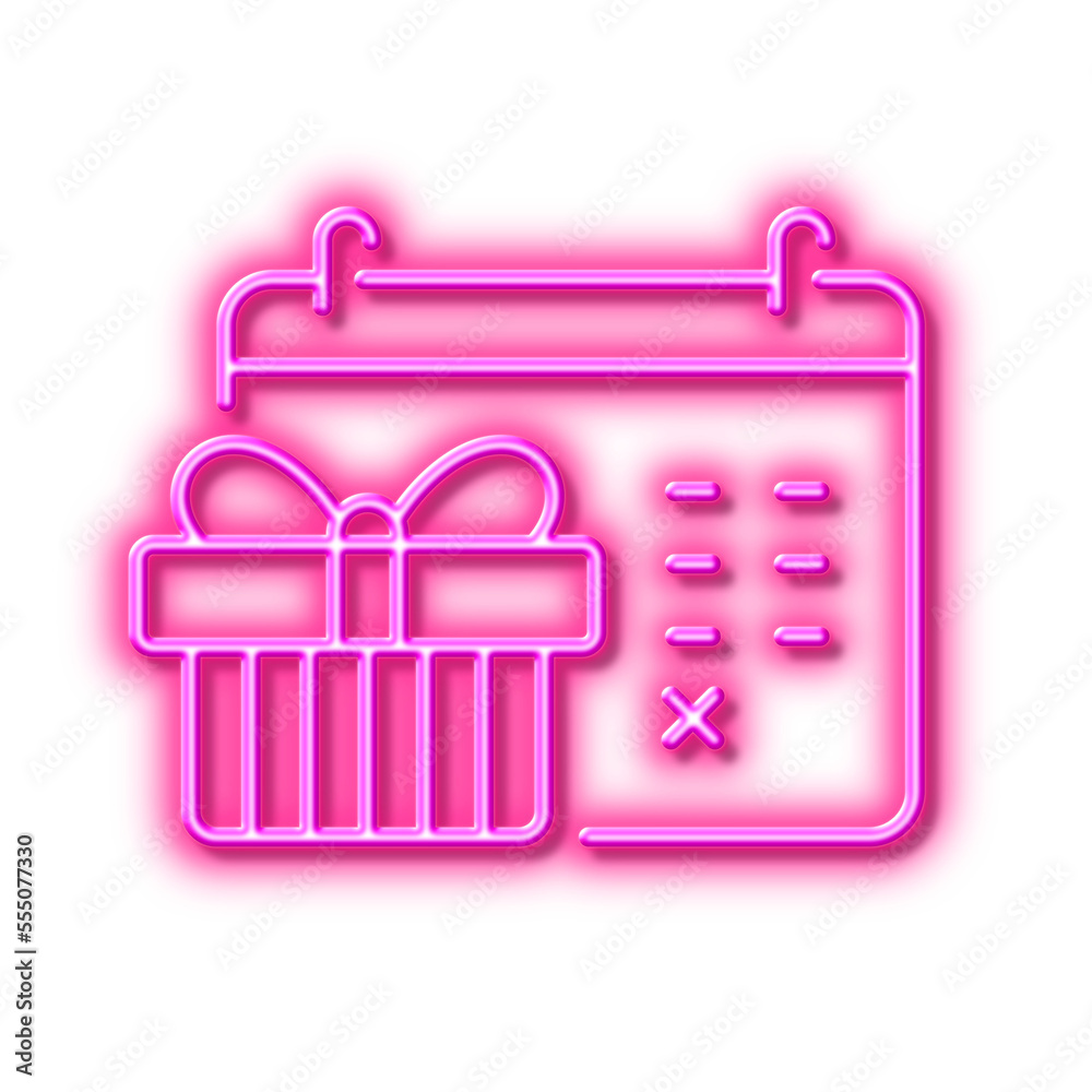 Christmas calendar line icon. New year presents day sign. Neon light effect outline icon.