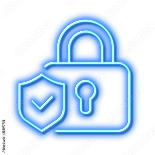 Security lock line icon. Cyber defence shield sign. Neon light effect outline icon.