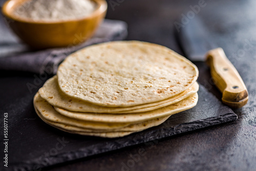 Mexican Corn Tortillas on kitchen table.