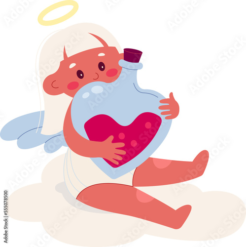 Cute cupid with love potion flat icon God of love