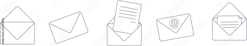 ensemble d'icônes ou pictogrammes sur le thème de l'envoi de courrier, de l'enveloppe, ouverte ou fermée - obrazy, fototapety, plakaty 