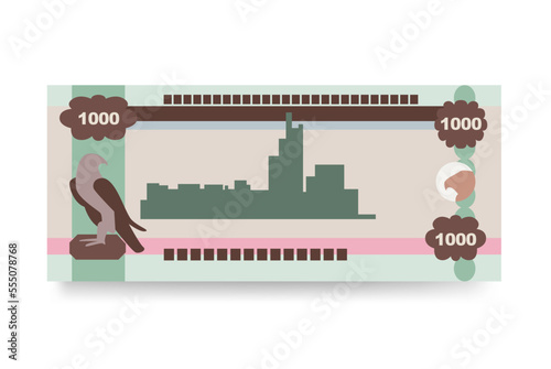 UAE Dirham Vector Illustration. United Arab Emirates money set bundle banknotes. Paper money 1000 AED. Flat style. Isolated on white background. Simple minimal design.