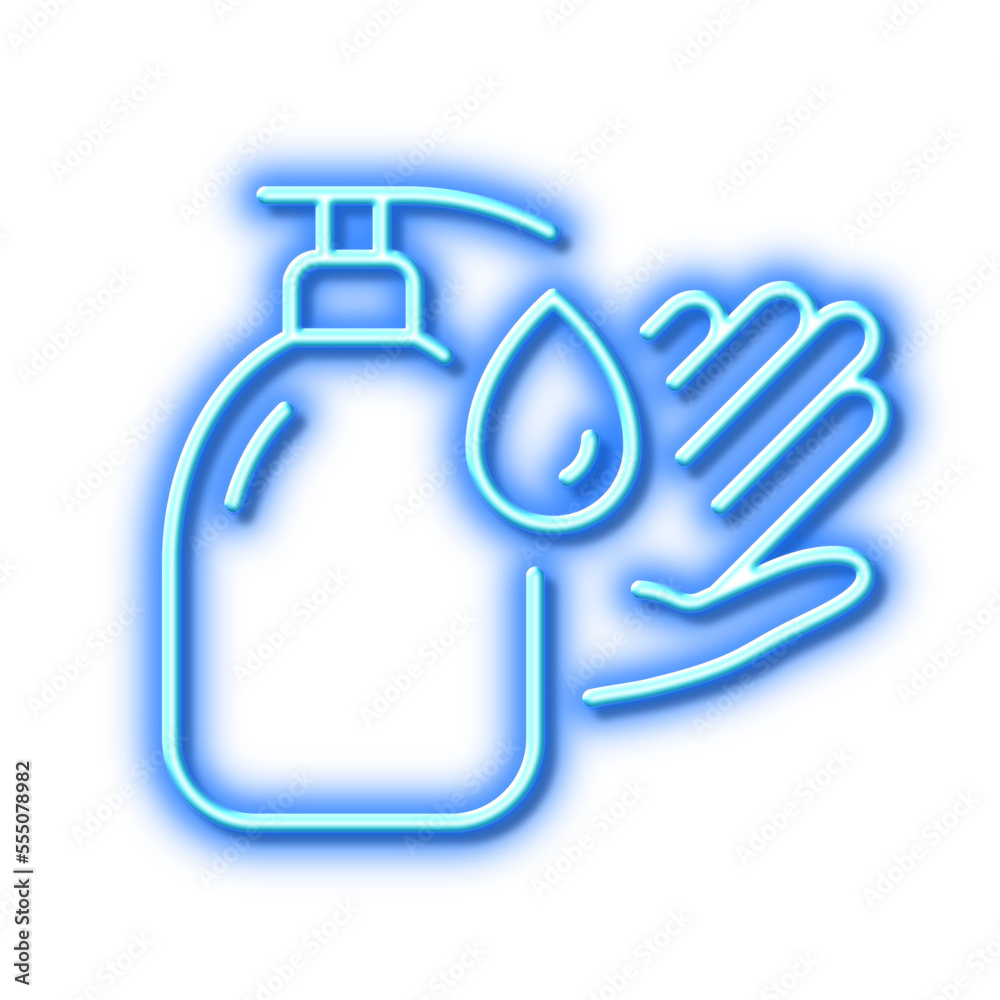 Wash hands line icon. Covid hygiene sign. Neon light effect outline icon. Wash hands line icon. Covid hygiene sign. Neon light effect outline icon.