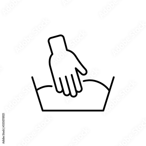 hand wash cloth icon, only delicate laundry, basin with soap water, thin line web symbol on white background - editable stroke vector illustration eps10
