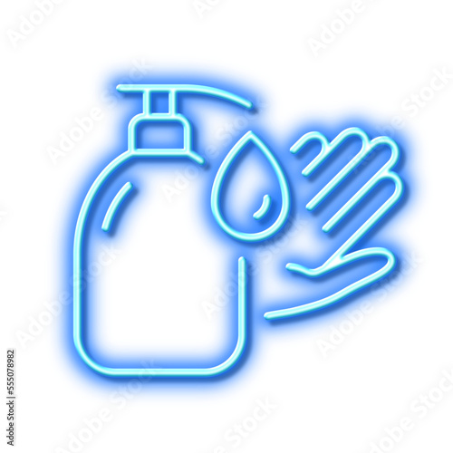 Wash hands line icon. Covid hygiene sign. Neon light effect outline icon.