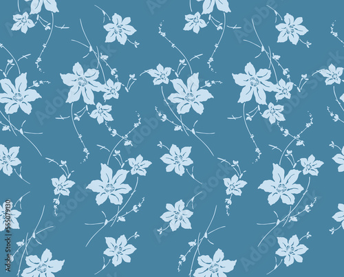 Japanese Romantic Flower Leaf Branch Vector Seamless Pattern