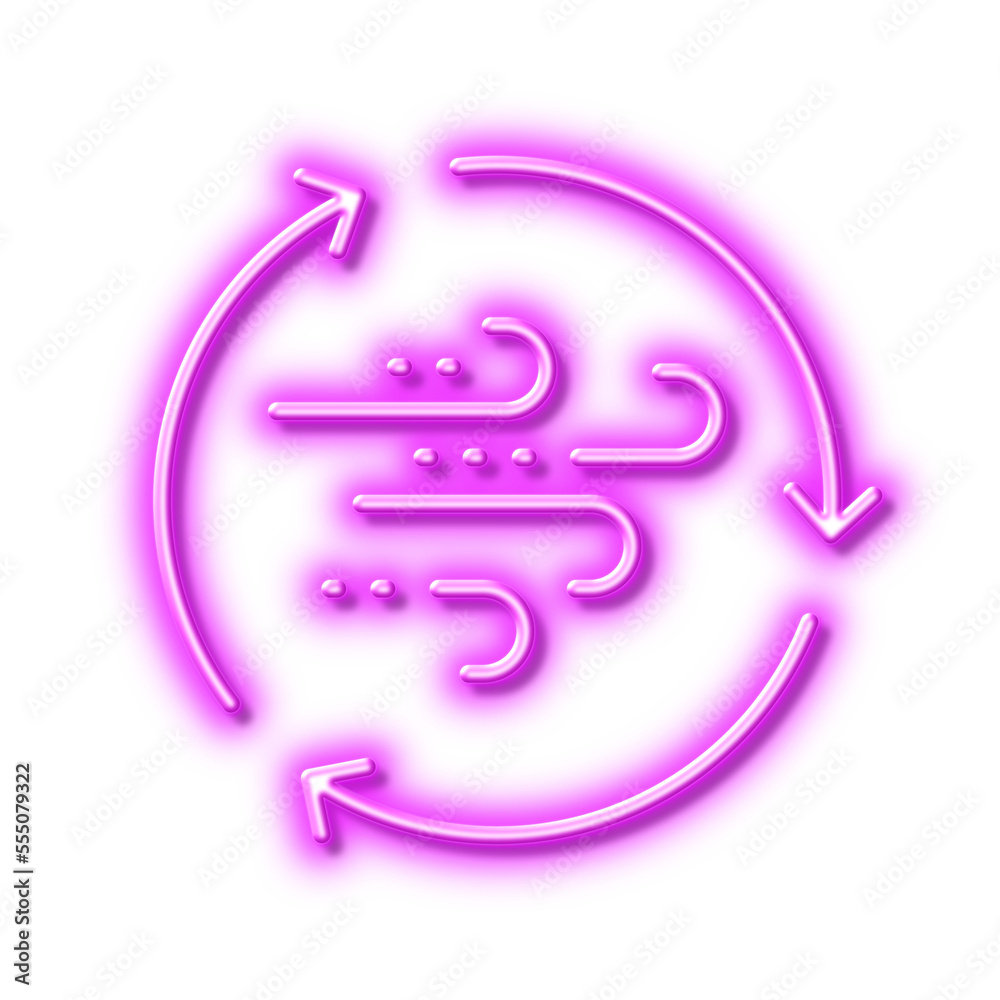 Wind energy line icon. Breeze sign. Ecology power. Neon light effect outline icon.