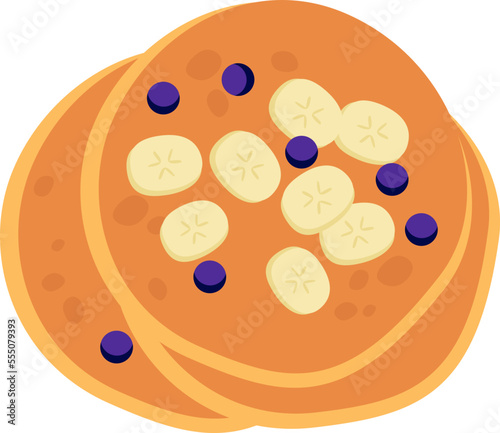 Tasty pancakes with bananas and blueberries flat icon
