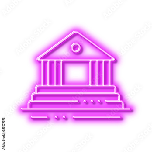 Court building line icon. City architecture sign. Courthouse, government. Neon light effect outline icon.