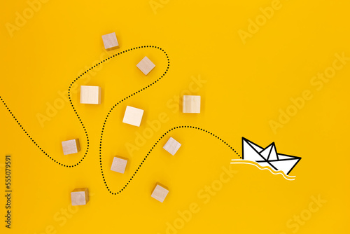 a paper boat that passes through obstacles and advances to its goal