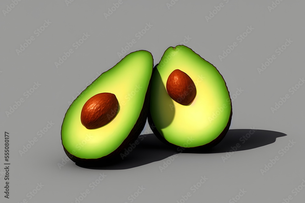 3d illustration of avocado with core, generative ai