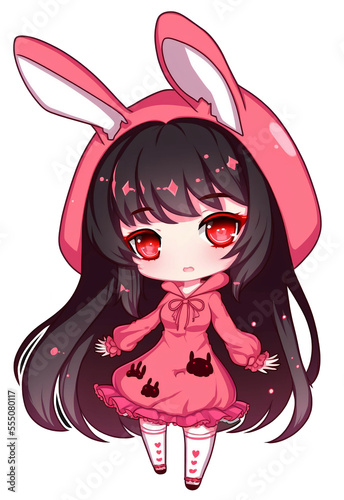 A rabbit hoody girl for happy new year post card of the Chinese zodiac 2023