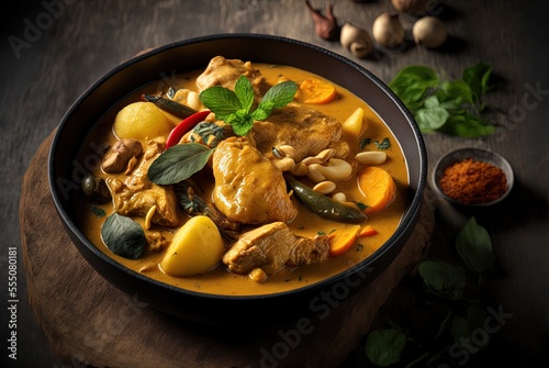 illustration of close-up Thai cuisine popular dish, Massaman curry