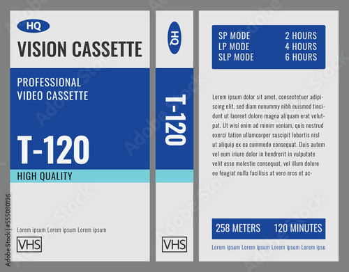 Blue and White vhs cassette cover full template vector, 