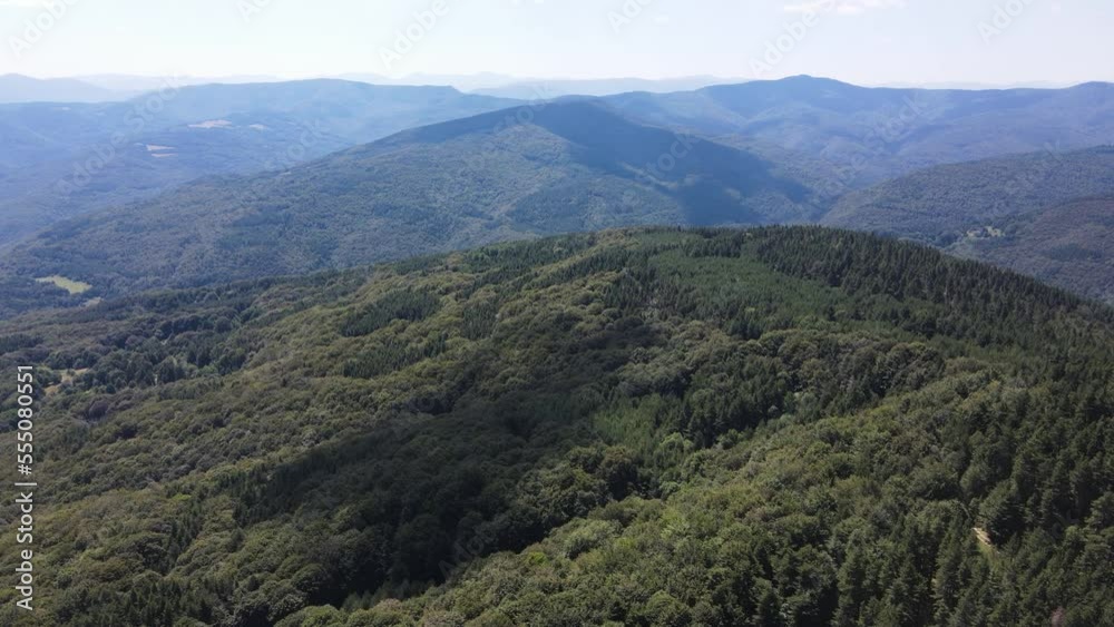Aerial summer view of Koprivkite area at Rhodopes Mountain, Plovdiv Region, Bulgaria Aerial summer view of Koprivkite area at Rhodopes Mountain, Plovdiv Region, Bulgaria