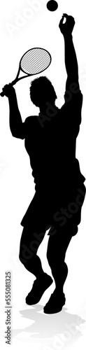 A tennis player man silhouette sports person design element