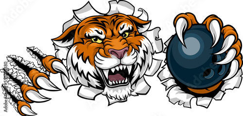 A tiger ten pin bowling ball animal sports team mascot