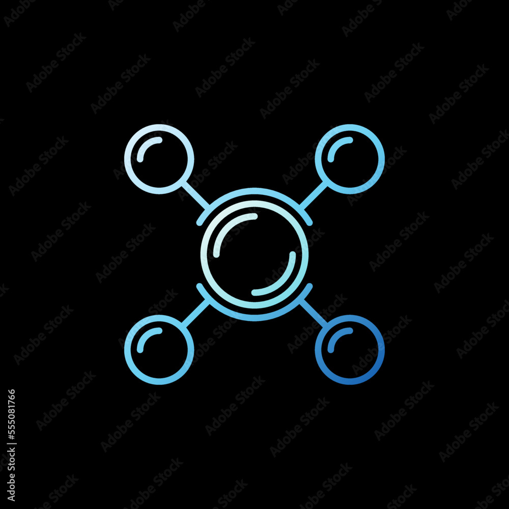 Molecule with four Circles vector Chemistry concept linear blue icon Molecule with four Circles vector Chemistry concept linear blue icon