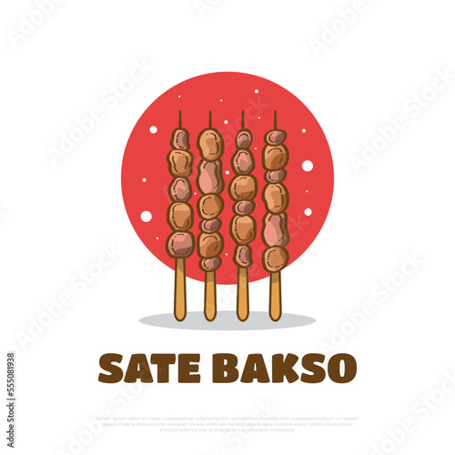 Illustration of Sate Bakso, Indonesian Food or Snack. Grilled Satay Meatball Vector Illustration