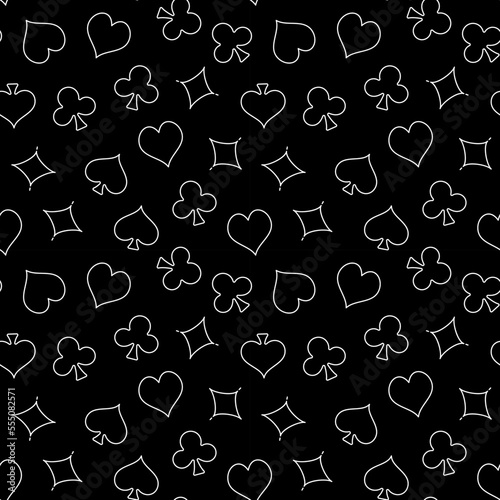Playing Card Suits vector Poker concept dark simple outline Seamless Pattern