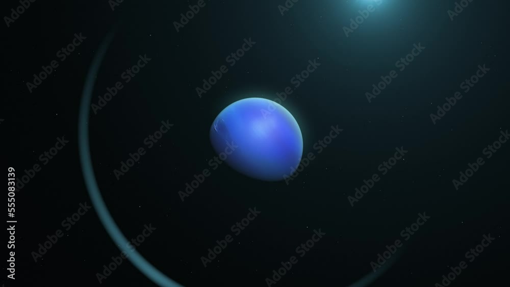 Neptune Planet With Moon And Ring In The Outer Space. Realistic Blue Planet. zoom-out Neptune Planet With Moon And Ring In The Outer Space. Realistic Blue Planet. zoom-out