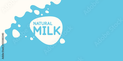 Modern poster fresh milk with splashes on a light blue background. Vector illustration