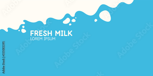 Modern poster fresh milk with splashes on a light blue background. Vector illustration