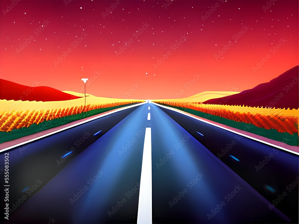 Obraz premium Generative AI,empty road against sky at night