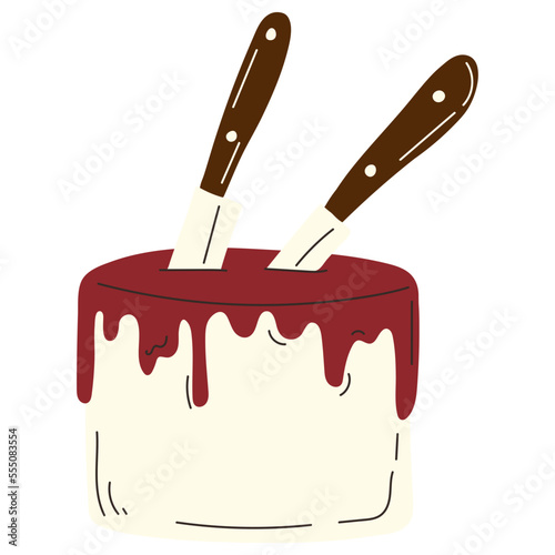 Cake with knives vector illustration in flat color design