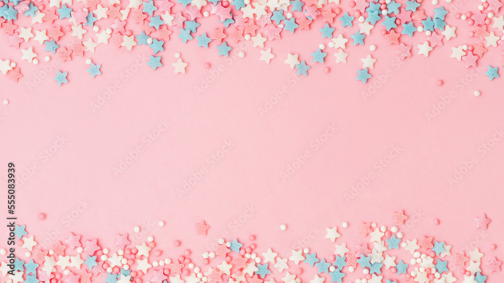 Sprinkles on pink, copy space, banner Sprinkles on pink, copy space, banner
