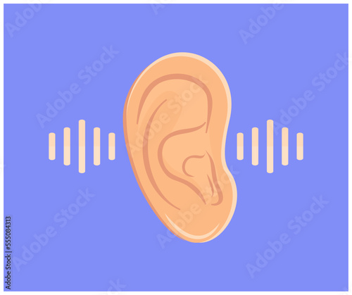 Ear listening, hearing, human ear organ logo design. Hearing Audio Sound Waves vector design and illustration.
