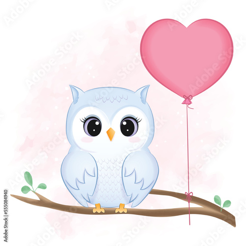Cute owl and heart valentine's day concept