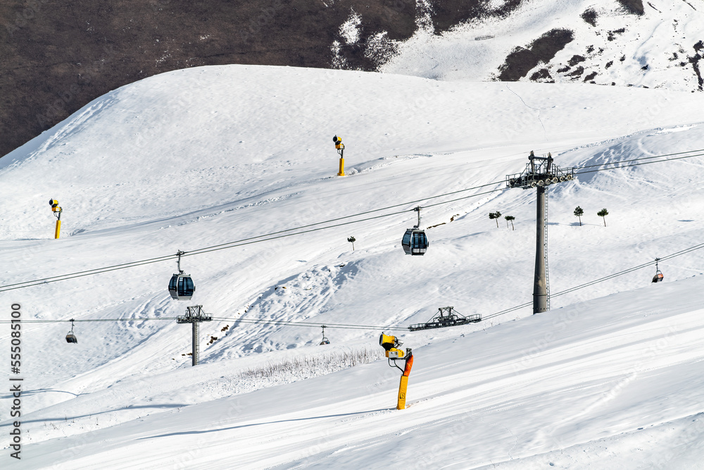 Ropeway in the snowy mountains Ropeway in the snowy mountains