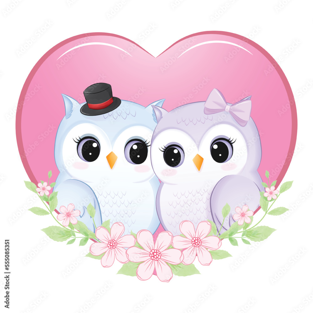 Cute Couple Owl in heart valentine's day concept Cute Couple Owl in heart valentine's day concept