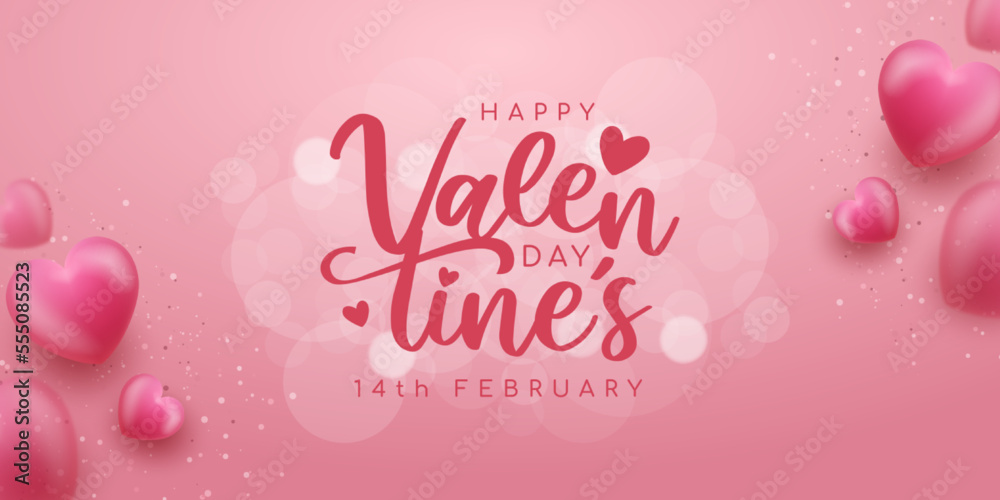 Valentine's day frame with lettering with 3d love on pink background