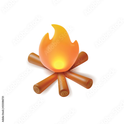 3d Bonfire Plasticine Cartoon Style Isolated on a White Background. Vector illustration of Campfire and Firewood