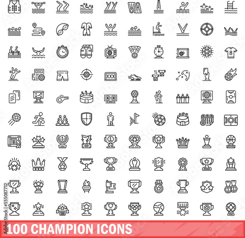 100 champion icons set. Outline illustration of 100 champion icons vector set isolated on white background
