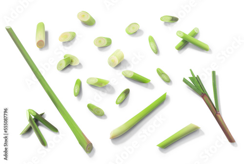 Lemongrass (Cymbopogon citratus), cut stems isolated png,  top view photo