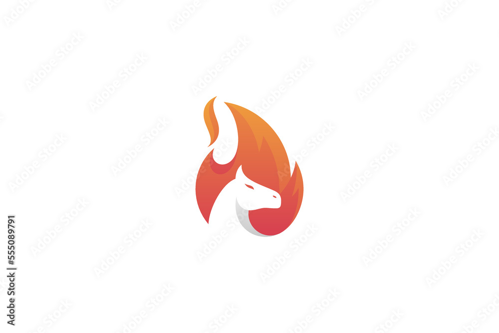 Fire logo with horse animal combination in fiery color Fire logo with horse animal combination in fiery color