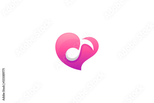 Heart logo with musical notes symbol in simple design style