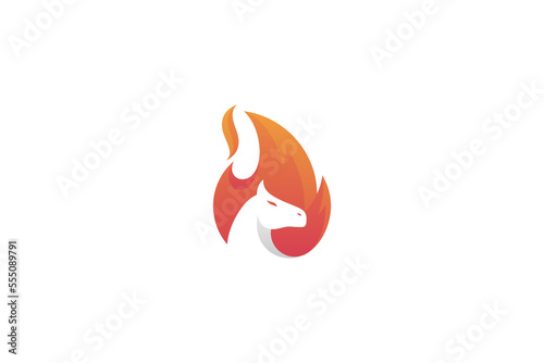Fire logo with horse animal combination in fiery color