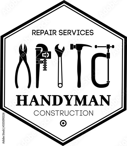 Handyman logo vector design. Vintage vector repair illustration.