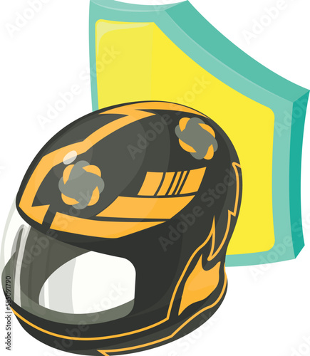 Karting helmet icon isometric vector. Racing helmet on background of shield icon. Sport equipment, racing concept